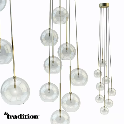 Modern Transparent Glass Ball Pendant Lights With Metal Rods And Hanging Sphere Design 3d model