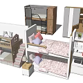 Modern Bunk Bed Design With Staircase Storage Cabinets And Cozy Bedding 3d model