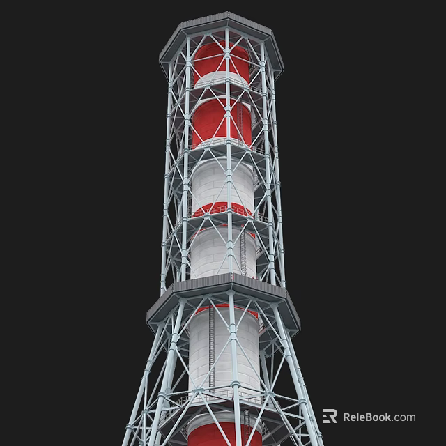 Tall Industrial Tower With Red And White Sections And Metal Support Framework 3d model 