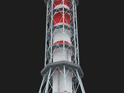 Tall Industrial Tower With Red And White Sections And Metal Support Framework 3d model