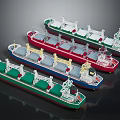 Water Transport Cargo Ship Models In Different Colors Arranged On 3d model