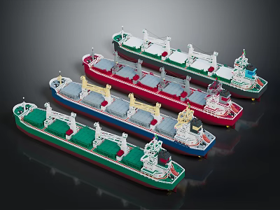 Water Transport Cargo Ship Models In Different Colors Arranged On 3d model