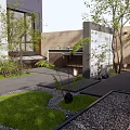 Stylish Courtyard Garden Design With Fire Pit Outdoor Sofa Green Plants And Stone Flooring