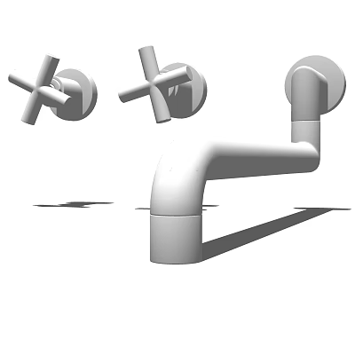 Modern Deck Mounted Faucet With Cross Handles And Sleek Curved Spout Design 3d model
