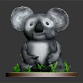 Koala Doll With Large Ears Sitting On Round Base With Green Grass 3d model