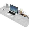 Laptop on Gray Desk Mat with Metal Wire File Holder Pen Holder Calendar Smartwatch Charger