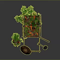 Rustic Wooden Wheelbarrow Adorned With Growing Plants Vegetables Straw Hat And Hoe