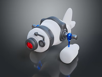 White And Gray Space Probe With Red Sensor And Blue Mechanical Structure 3d model