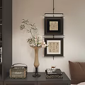 Modern Living and Dining Room with Beige Sofa Round Bulb Chandelier Black Beige Rug and Wooden Flooring