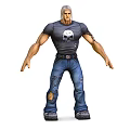 Muscular Male Character Wearing Skull T-Shirt Ripped Jeans And Tattoo Standing