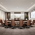 Modern Conference Room Interior With Round Table Brown Chairs Large Screen And Windows 3d model