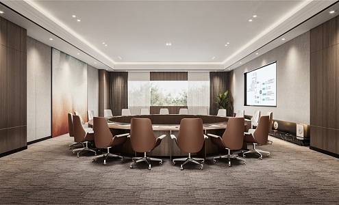 Modern Meeting Room Round Meeting Room Round Conference Table Office Chair Curtain Carpet 3d model