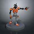 Game Movie Character Robot Rat Orange Black Holding Gun Standing on Gray Base with Rocks