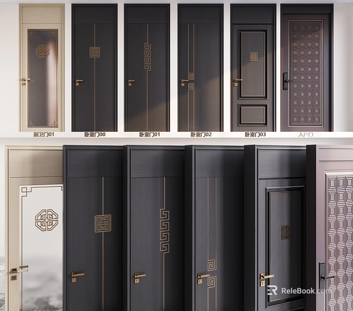 Hinged Doors With Various Designs Decorative Patterns And Multiple Colors 3d model