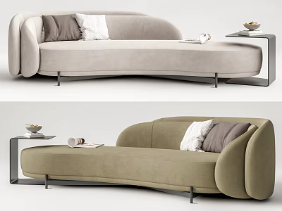 Modern Sectional Sofa with Light Gray and Olive Green Upholstery Decorative Pillows and Side Table 3d model