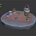 Ceramic Tea Set With Teapot Cups And Jars On Striped Mat Over Round Table