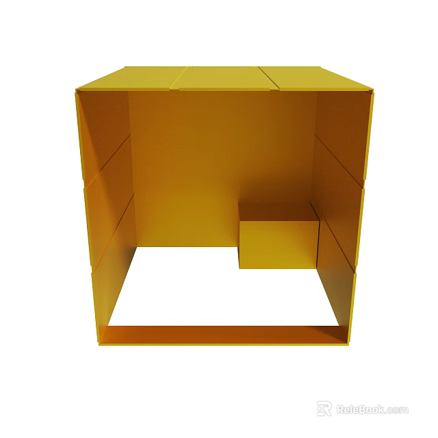 Yellow Geometric Cube Structure Featuring Interior Small Cube Design Elements 3d model 