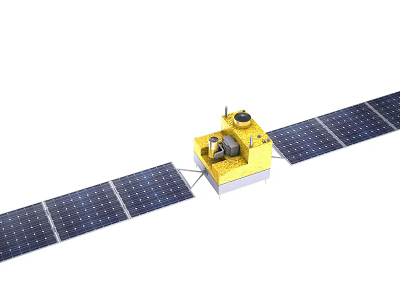 Space Satellite With Extended Solar Panels And Yellow Main Structure 3d model