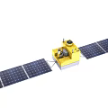 Space Satellite With Extended Solar Panels And Yellow Main Structure