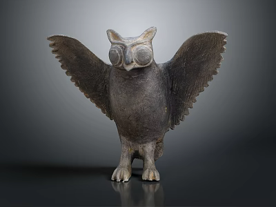 Owl Sculpture With Spread Wings Large Round Eyes And Standing Posture Displayed On Dark Background 3d model