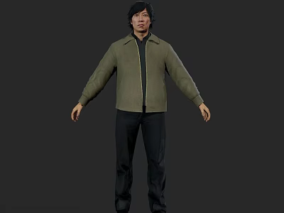 Man In Green Jacket And Black Pants Standing Against Gray Background 3d model