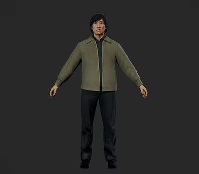 Man In Green Jacket And Black Pants Standing Against Gray Background 3d model