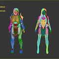 Two Female Characters With Orange Hair In White And Purple Armor And Bodysuit Design