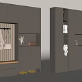 Modern Light Gray Shoe Cabinet Design With Hanging Area Drawers And Display Shelves