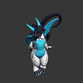 Game And Movie Character 3D Model With Black Hair Blue Horns And Waving Hand