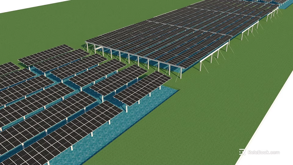 Floating Solar Panels Array Installation on Water Green Energy Farm 3d model