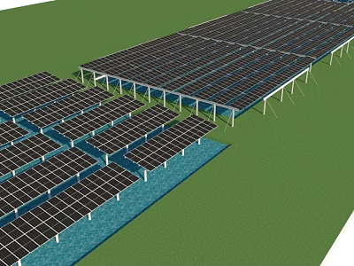 Floating Solar Panels Array Installation on Water Green Energy Farm 3d model