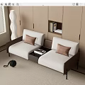 Modern Double Sofa Leather Sofa Floor Lamp Carpet Bookcase 3d model