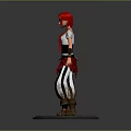 Game Movie Character With Red Hair White Top Black Belt Plaid Skirt And Striped Pants Boots