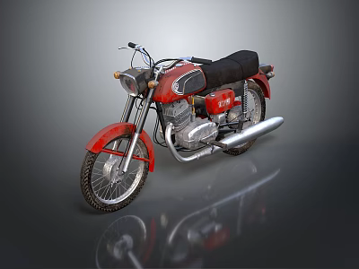 Vintage Red Motorcycle With Black Seat Silver Exhaust And Classic Design 3d model