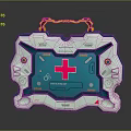 Portable Emergency Medical Device With Red Cross Blue White Design And Yellow Handle