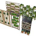 Hanging Basket Plants Decorative Display On Multi Layered Wooden And Metal Shelves
