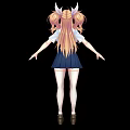 Game Movie Character With Pink Hair Horns White Shirt Red Tie Blue Skirt