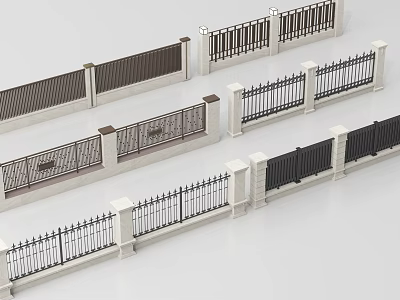 Building Exterior Wall Fence Design Ideas With Iron Wooden And Stone Railings 3d model