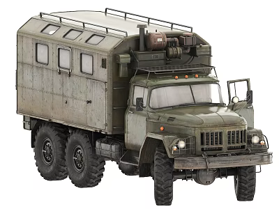 Vintage Military Green Off Road Truck With Roof Rack And Cargo Compartment 3d model