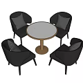 Elegant Tea Table and Chairs with Round Marble Top Gray Fabric Brown Cushions Wooden Legs