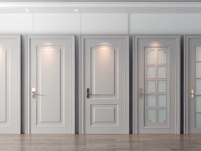 Light Gray Wooden Hinged Doors With Various Designs And Glass Panels For Interior 3d model