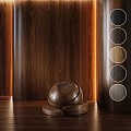 Wooden Components With Circular Design Dark Wooden Wall And Various Wood Texture Samples