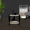 Modern Side Table With Marble Top Black Legs And Decorative Items In Living Room