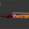 Flame Thrower Device With Red Yellow Fire And Metal Structure Reflection