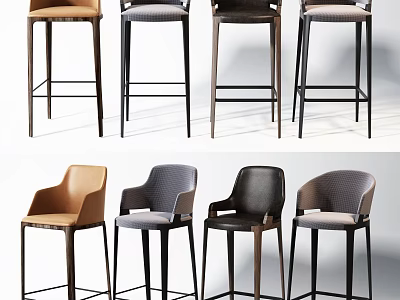 Modern Upholstered Bar Stools With Brown Gray Black Seats And Sleek Legs 3d model