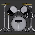 Stylish Black Drum Set With Yellow Cymbals White Heads And Stool