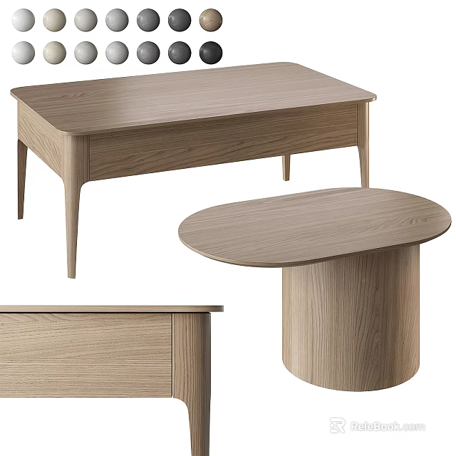 Modern Wooden Coffee Tables With Rectangular And Round Shapes For Living Room Decor 3d model 