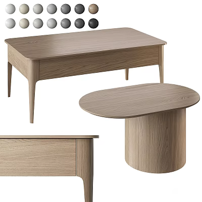Modern Wooden Coffee Tables With Rectangular And Round Shapes For Living Room Decor 3d model