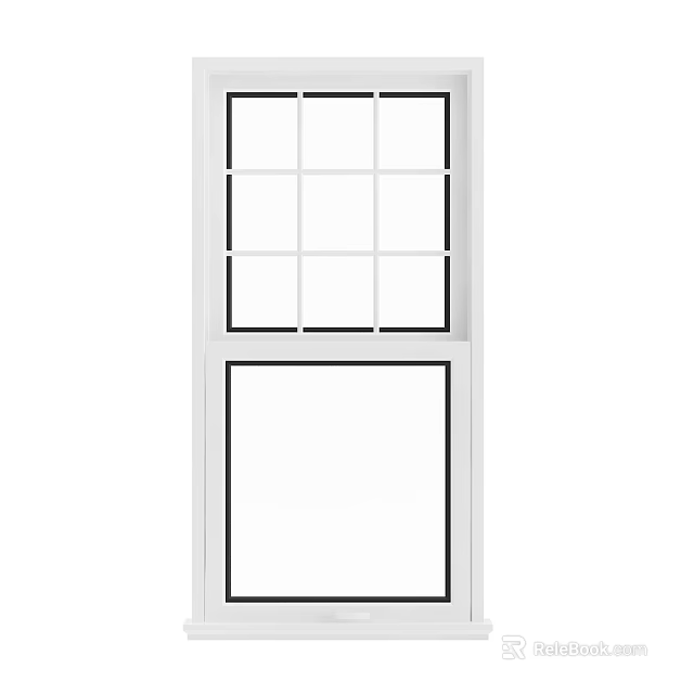 White Frame Casement Window With Top Grid Pattern And Bottom Glass Pane 3d model 