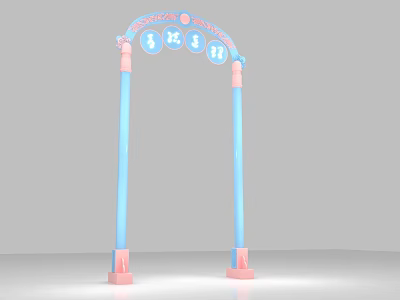 Festive Archway With Pink Supporting Pillars Blue Illuminated Lights And Decorative Crown 3d model